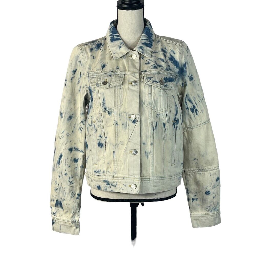 Free People Medium Rumors Jean Jacket Button-Up Jones Tie Dye Blue Pocket New